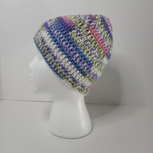 Handmade Unisex Crochet Knitted Beanie Hat White/Green/Blue/Pink 9 1/2"Rx8"D